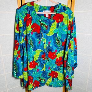 Women's 3XL A Personal Touch Tropical Long Sleeve Button Up Blouse Floral‎